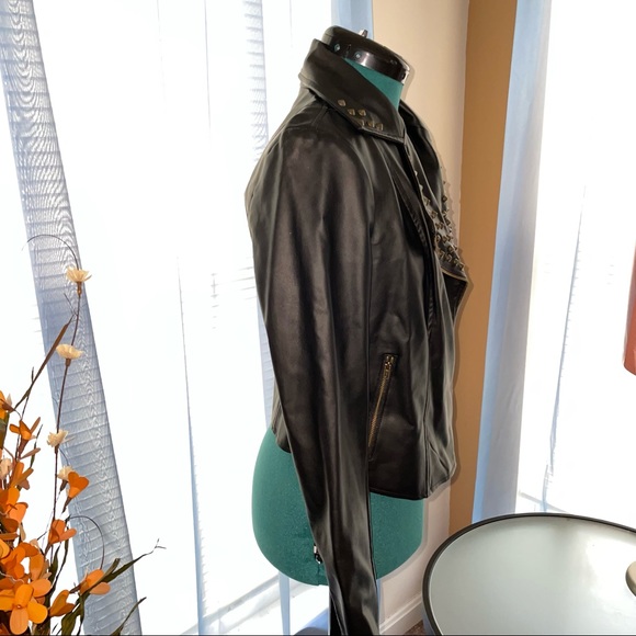 Rock & Republic | Womens Black Studded Moto Faux Leatherette Jacket - Picture 5 of 7